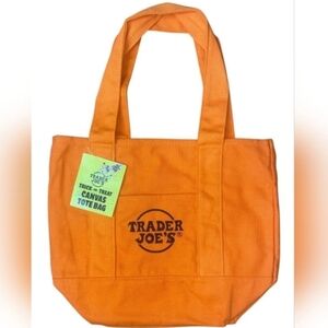NWT TRADER JOE'S MINI CANVAS HALLOWEEN TRICK OR TREAT TOTE BAG ORANGE NEW
